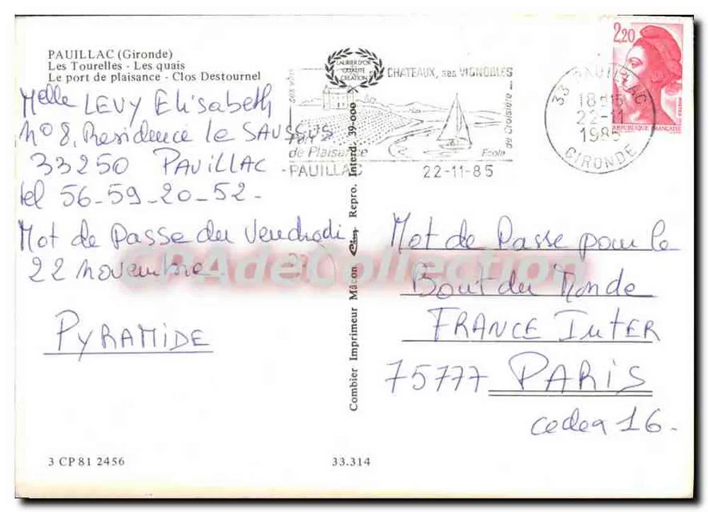 Pauillac — Schlösser, Weinberge und Hafen — CPAdeCollection - Rückseite