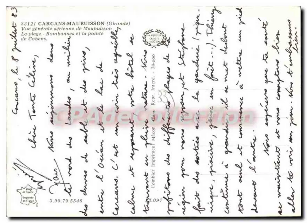 कार्कन-मौबुइसॉन — मौबुइसॉन के व्यापक विमान दृश्य, समुद्र तट और कोबेंस के छोर — मैकॉन प्रिंटिंग प्रेस - पीछे