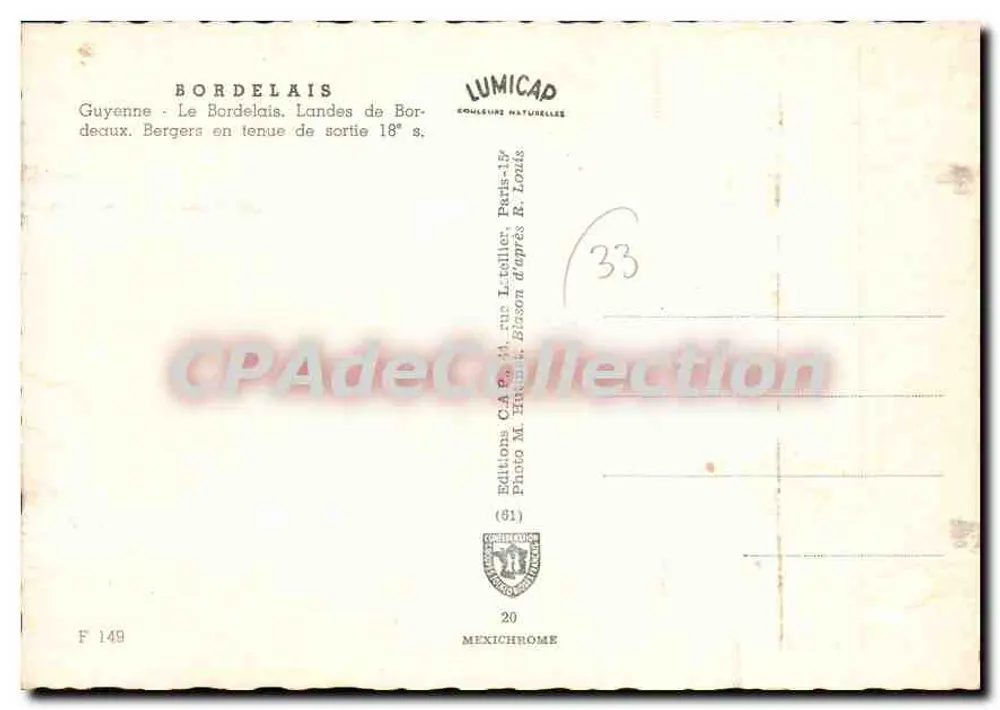 Bordelais — Pastores em traje de saída do século 18 — Éditions LUMICAP - Verso