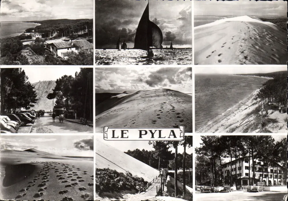 Le Pyla — Dune du Pyla — Ansicht der Corniche, Hotel Haïtza, Autos und Segel - Vorderseite