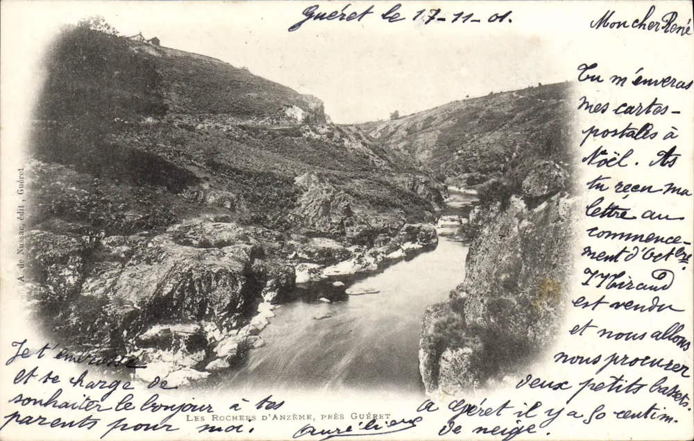 Les Rochers d'Anzême, perto de Guéret — A. de Nussac, edição Gaudard - Frente