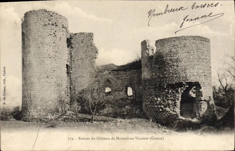 Ruínas do Castelo de Monteil-au-Vicomte (Creuse) — A.-de-Nussac, editor, Oudret — n° 179 - Frente