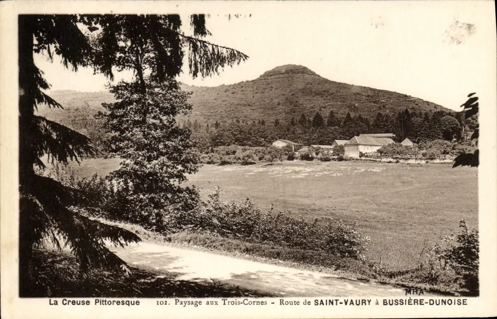 Landschaft der Drei-Hörner — Straße von SAINT-VAURY nach BUSSIÈRE-DUNOISE — La Creuse Pittoresque, Nr. 102 - Vorderseite