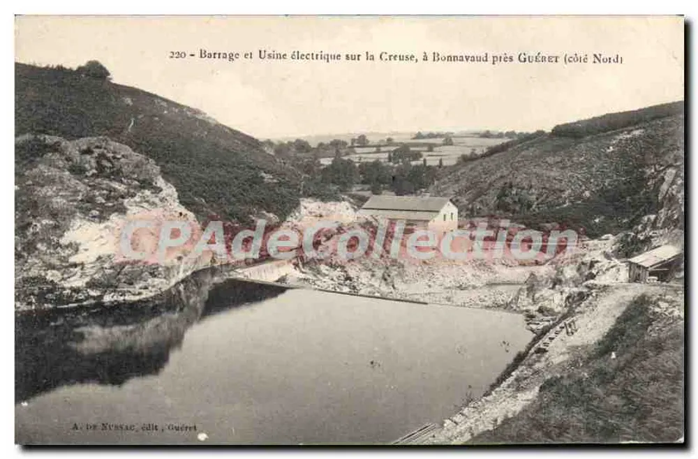 Staudamm und Elektrizitätswerk auf der Creuse, in Bonnavaud bei Guéret (Nordseite) — A. de Nussac, Verlag Guéret, Nr. 220 - Vorderseite