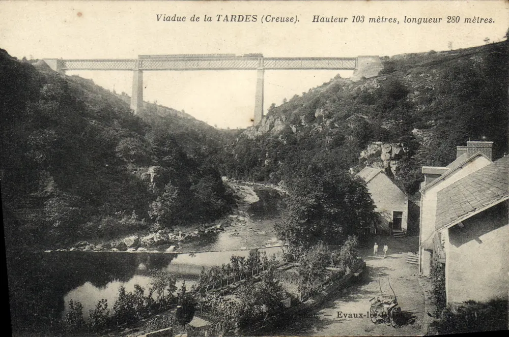 Viaducto de la TARDDES (Creuse) — Altura 103 metros, longitud 280 metros — Editor: Evaux-les-Bains - Anverso