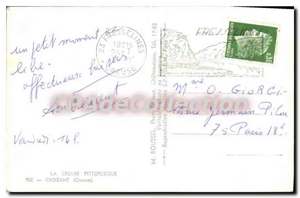 CROZANT — A Creuse pitoresca — M. ROUSSEL, fotógrafo - Verso