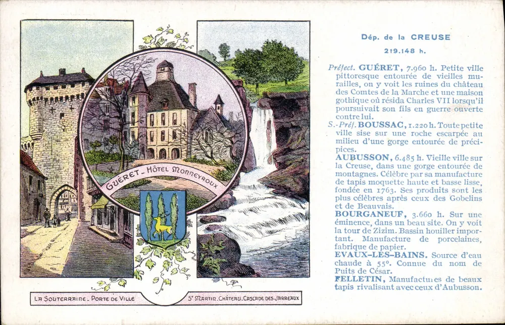 Guéret - Hotel Monneyroux — S. Préf. Boussac, Aubusson, Bourganeuf, Evaux-les-Bains, Felletin — Sonderausgabe Pastilles Valda - Vorderseite