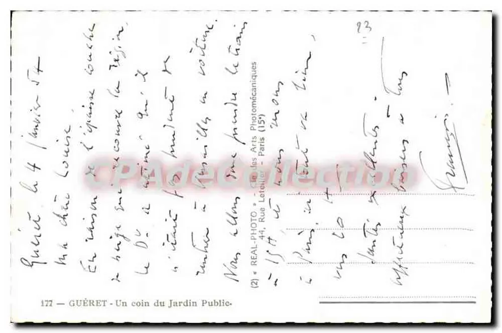 Guéret — Um canto do Jardim Público — editor Cap - Verso