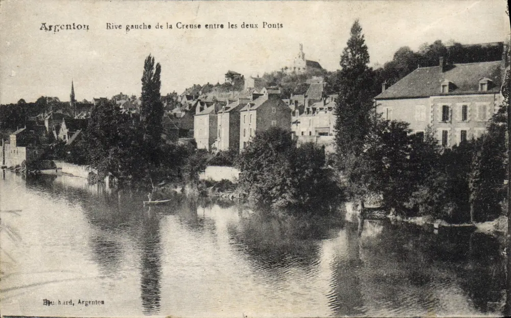 Argenton — Linker Uferabschnitt der Creuse zwischen den beiden Brücken — Buu. hard, Argenton - Vorderseite
