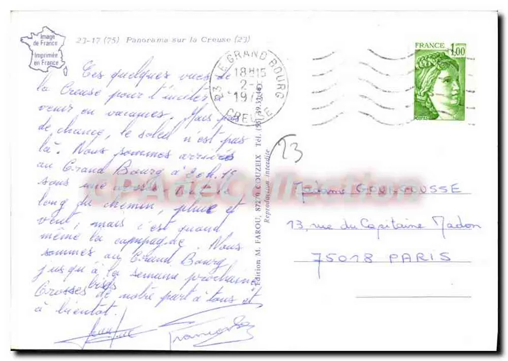 La Creuse — Suas rios pescadores, seus lagos, seu folclore, sua campina pitoresca — Edição M. Farou, St-Couzeix - Verso