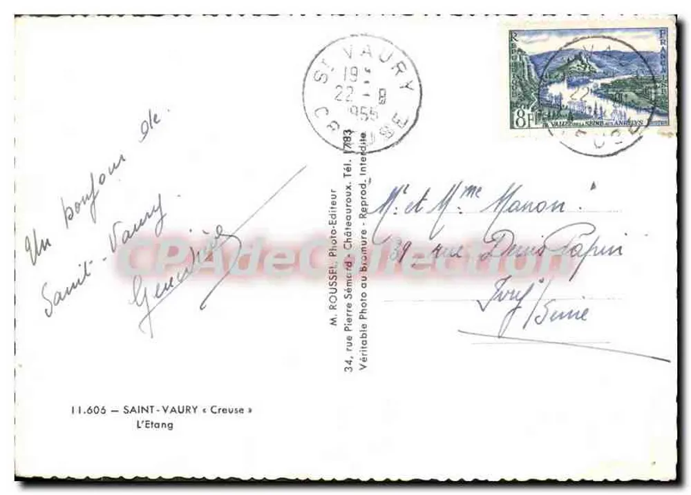 L'Étang à Saint-Vaury — Creuse — editor M. Rousseel - Verso