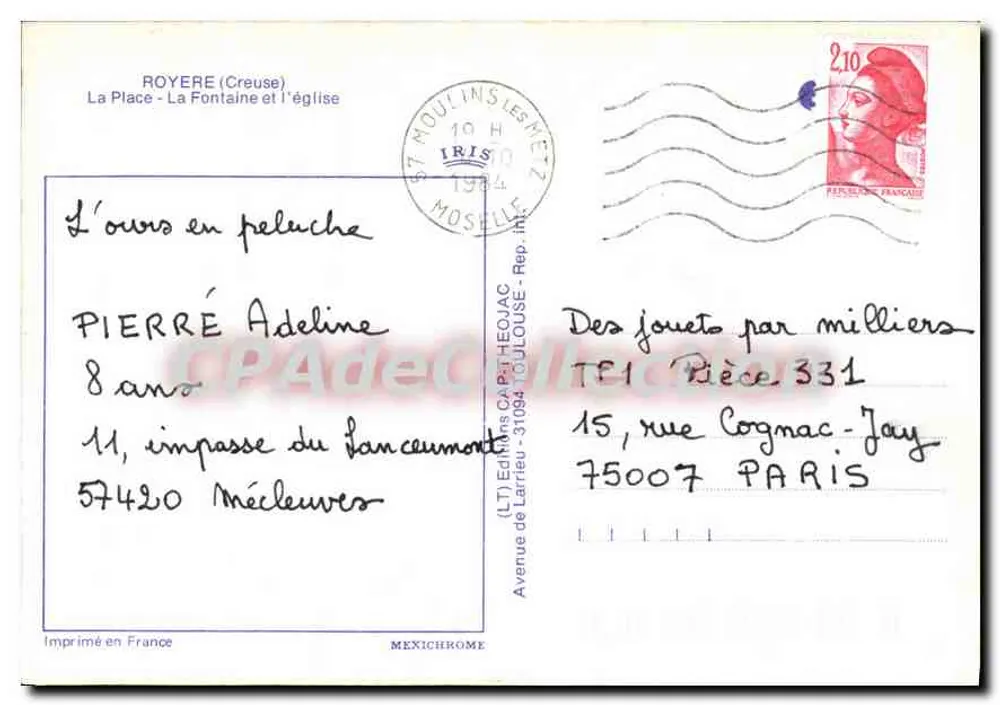 Royère (Creuse) — Die Place, die Fontaine und die Kirche — IRIS - Rückseite