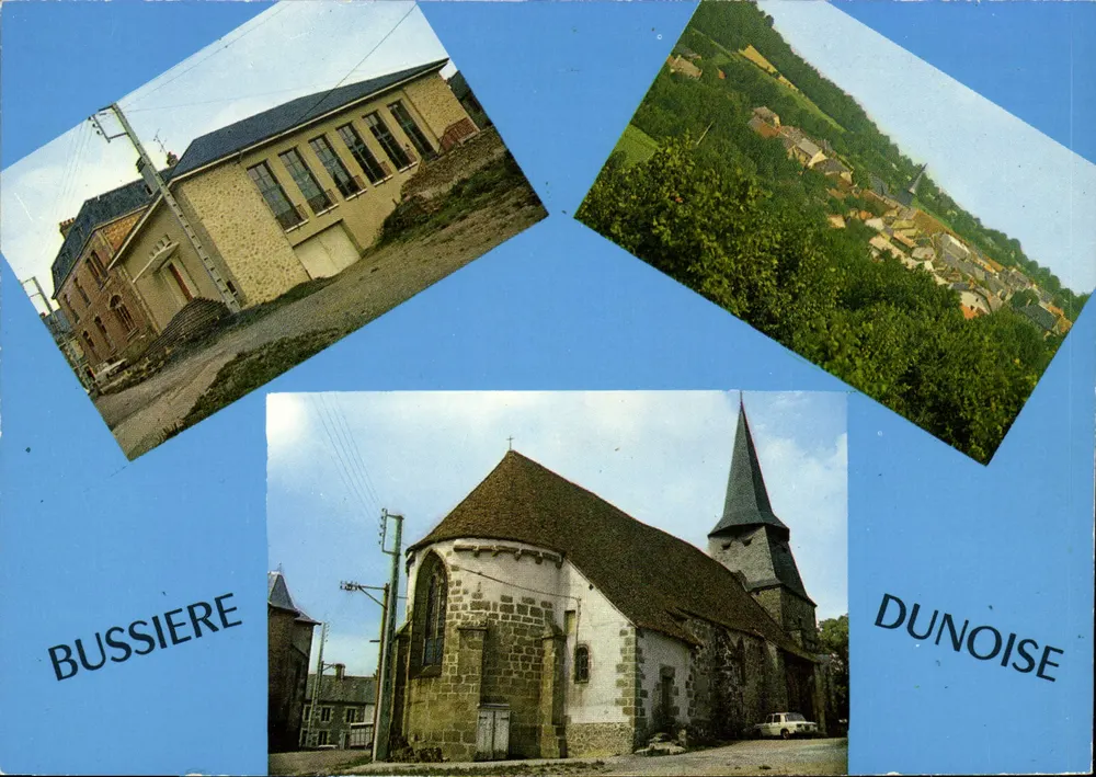Bussière-Dunoise — Allgemeiner Blick auf das Rathaus und die Kirche — Théodic Editions - Vorderseite
