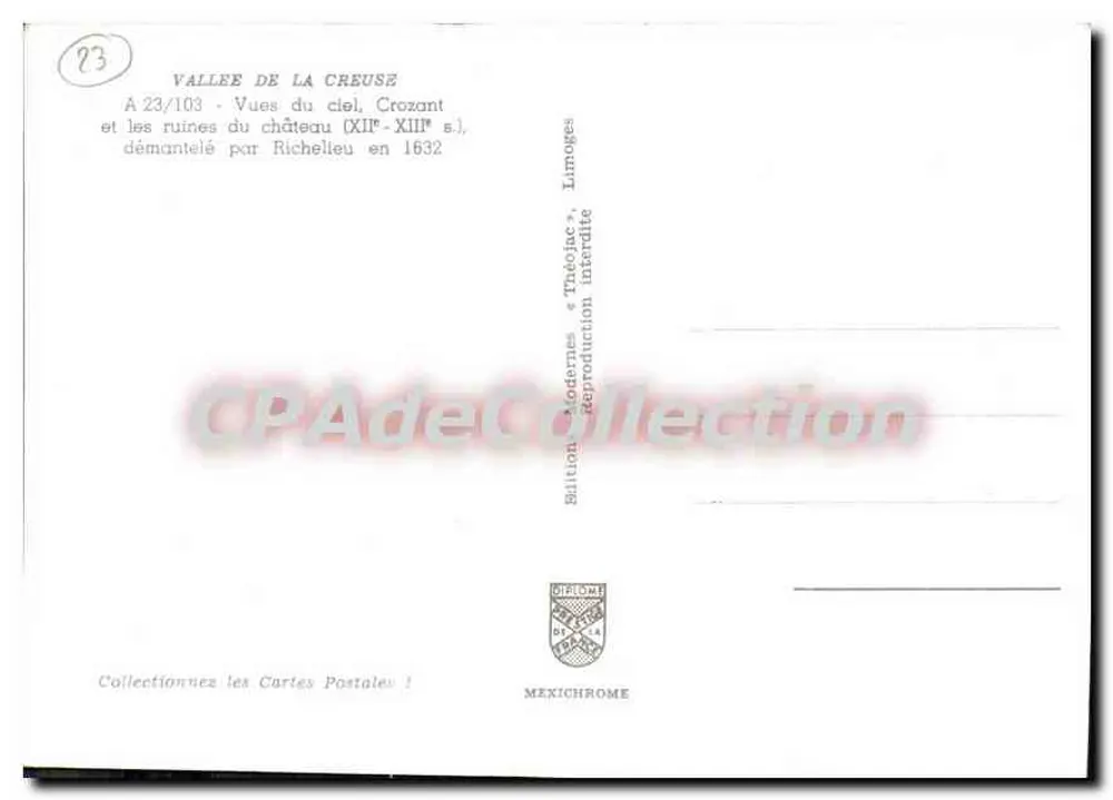 Crozant — Vista aérea — Edição Mexichrome, n° A 23/103 - Verso