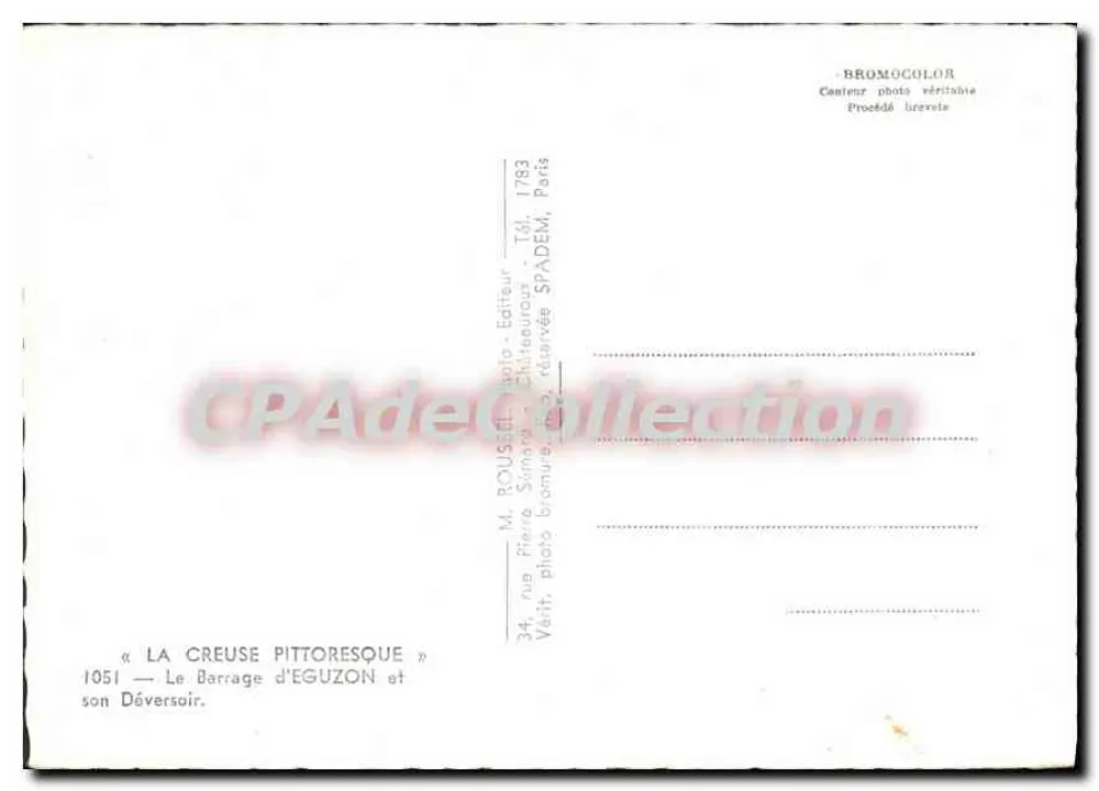 O Barragem de Eguzon e seu Desaguador — A Creuse Pitoresca — editor M. Rousse, Châteauroux - Verso