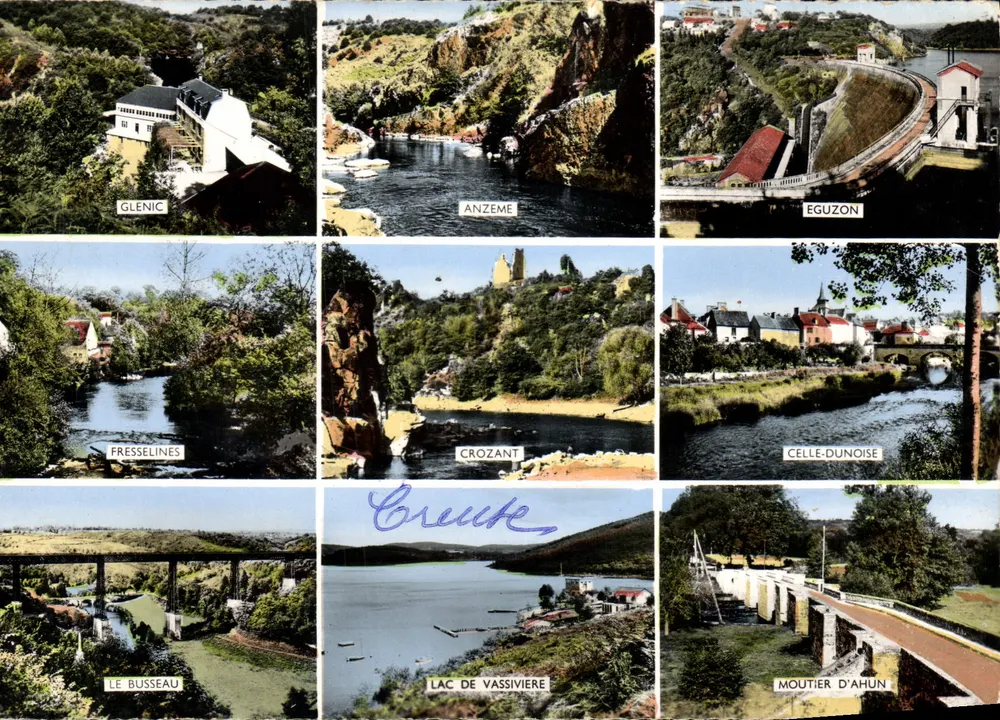 Vale da Creuse — Locais: Glenic, Anzeme, Eguzon, Fresselines, Crozant, Celle-d'Ahun, Le Busseau, Lago de Vassivière, Moutier d'Ahun — Edições Artísticas - Mercœur Corrèze - Frente