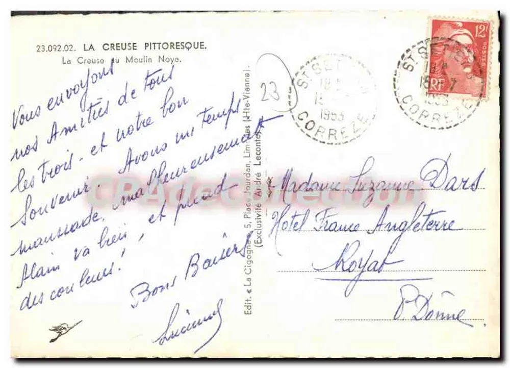 Die Creuse am Moulin Noye — pittoreske Ansicht — Verlag: La Cigogne, Limoges - Rückseite