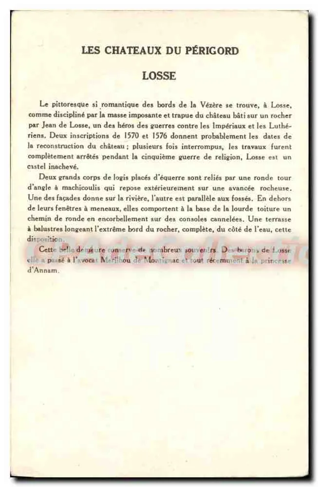 De Castellen van Périgord — Kasteel Losse — 9e Serie, uitgever Losse - Achterkant