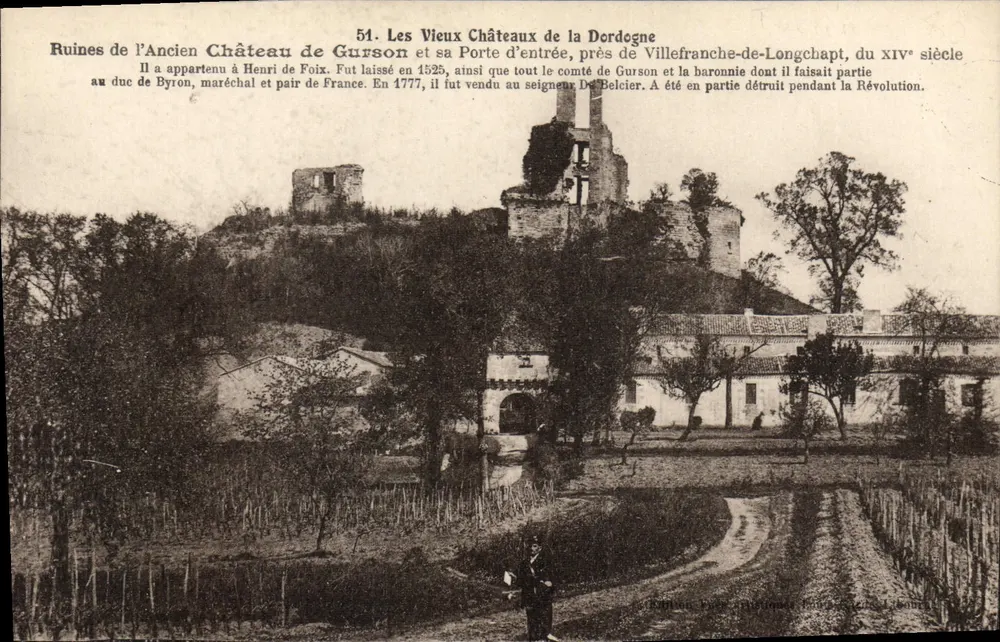 Ruinen des alten Schlosses Gurson — nahe Villefranche-de-Longchapt, Dordogne — Éditions Léon Léonard - Vorderseite