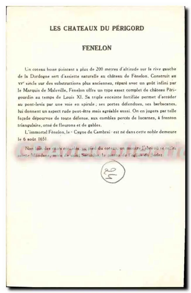 Castelo de Fénélon — Os Castelos do Périgord — Fénélon, editor Fénélon, série 10 - Verso