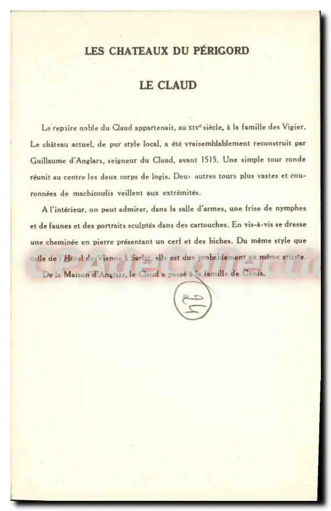 Le Claud — Castelos do Périgord — Coleção da Solução Paumurger - Verso