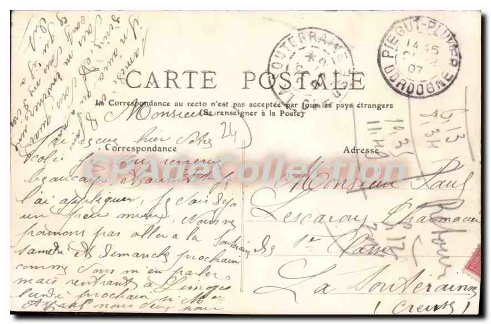 A Torre de PIÉGUT — Ruínas de um castelo — J. Jollivet, editor, Nontron - Verso