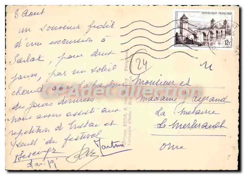 Sarlat. Rue Magnanat — vista de rua pavimentada com casa de pedra e carrinho — edição Prone n° 834 - Verso
