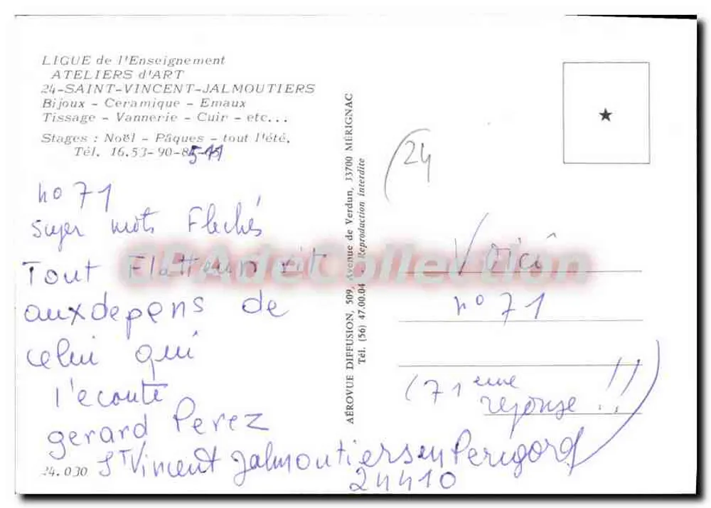 Kunstwerkstatt in Saint-Vincent-Jalmoutiers — Liga für Bildung — Verlag Aérouve Diffusion - Rückseite