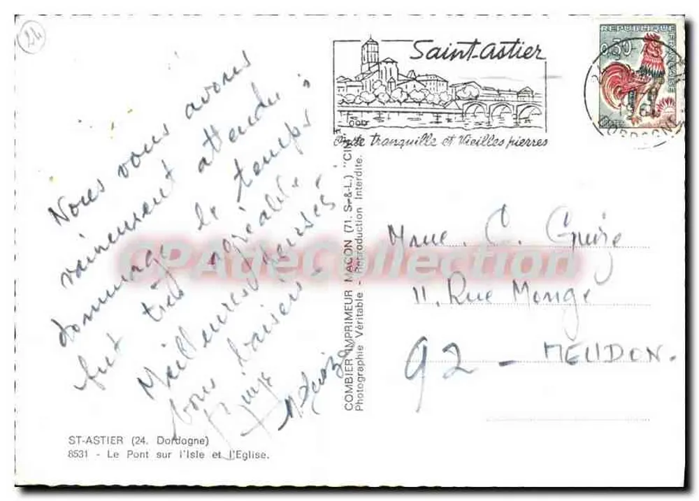 Saint-Astier — Die Brücke über die Isle und die Kirche — COMBIER MAÇON (71. S. & L.) - Rückseite
