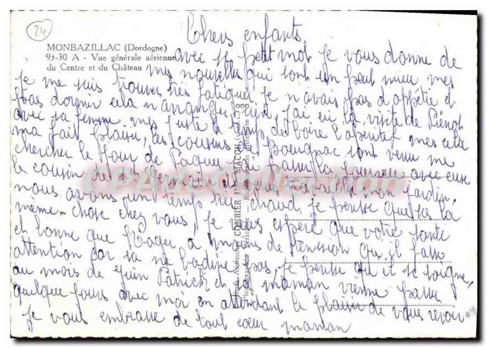 मॉनबाज़िल्लाक (डॉर्डोन्ग) — एक व्यापक हवाई दृश्य — पुराना पोस्टकार्ड एकलेक्शन - पीछे