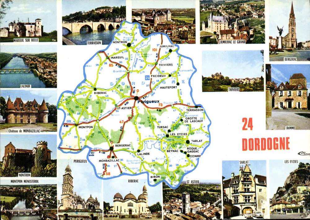 Dordogne — Carta postal turística com mapa e fotos de locais — editor Cimcolor, n° 46 - Frente