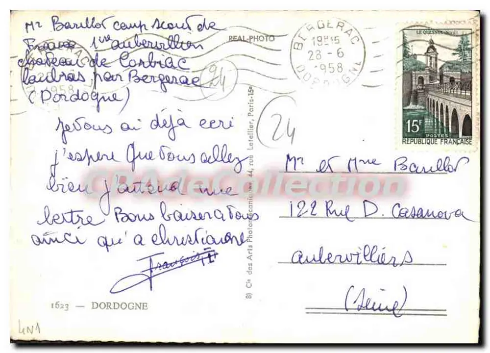 Dordogne — Colagem de vistas de Périgueux, Brantôme, Nontron, Sarlat, Les Eyzies, Bergerac, Montignac — editor Cie des Arts Photographiques - Verso