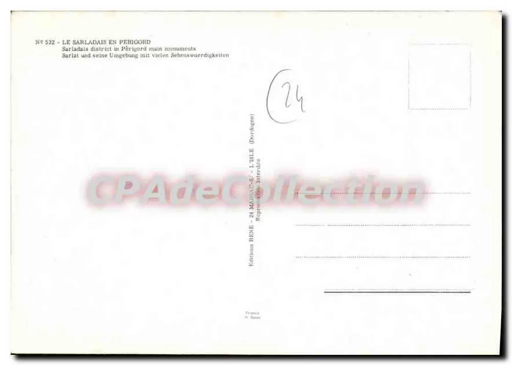 Sarladais w Périgord — Ilustrowana kartka pocztowa — Wydawnictwo Henk, L'Isle - 24 Marmande - Rewers