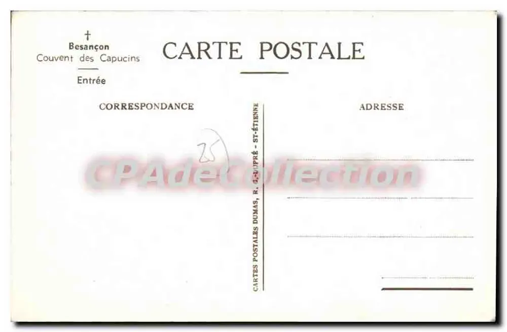 Convento dos Capuchinhos — Entrada — Cartes Postales Dumas, R. 42, St-Étienne - Verso