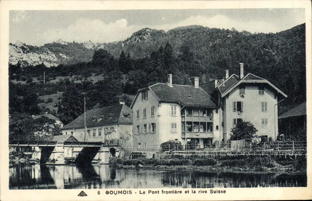 Goumois - El Puente fronterizo y la orilla suiza — Tarjeta postal antigua n°6, editor Goumois - Anverso