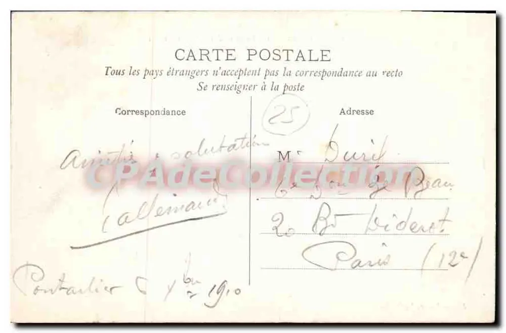 PONTARLIER — Die Festungen Joux und Larmont — Verlag: P. B. PONTARLIER - Rückseite