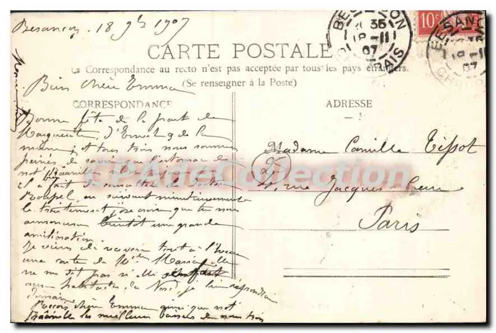 Besançon - A Fonte Flore — editor CPAdeCollection, n° 113 - Verso