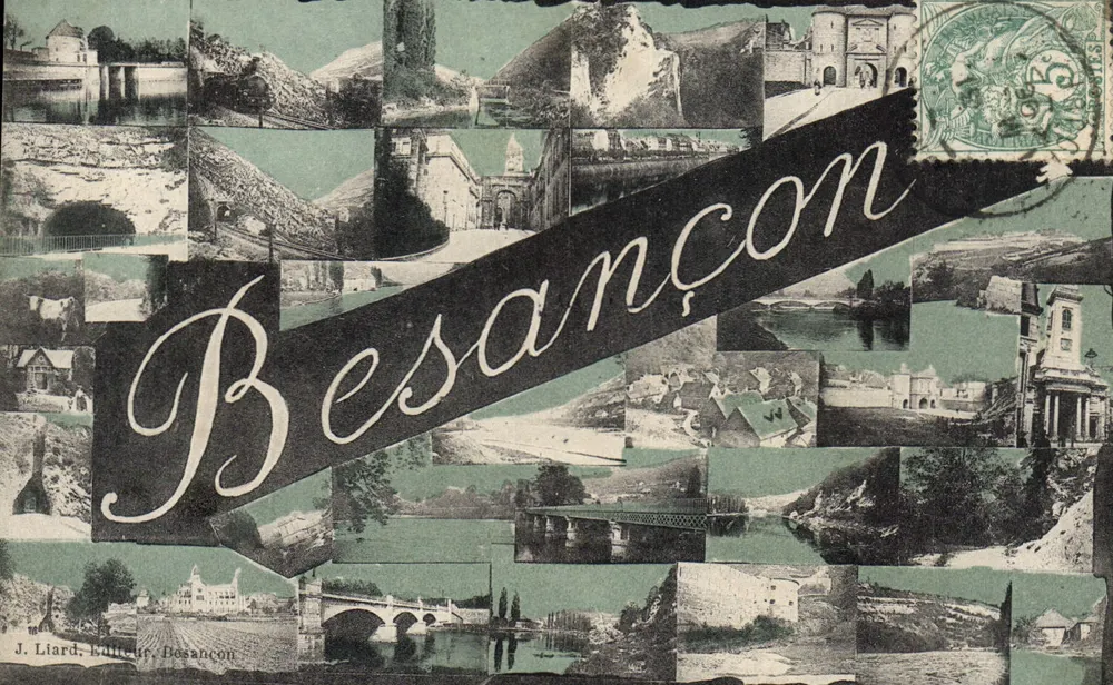 Besançon — vista panorâmica em colagem — J. Liard, Editor, Besançon - Frente
