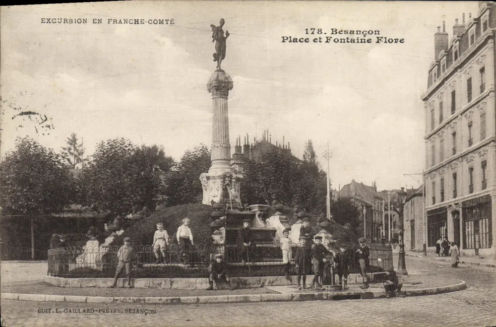 Besançon — Praça e Fonte Flore — Ed. L. Gaillard-Préire, Besançon - Frente