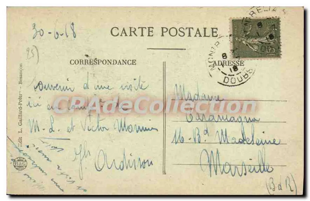 Montbéliard - O Castelo — Excursion en Franche-Comté — editor L. Gaillard-Prétr, n° 1212 - Verso