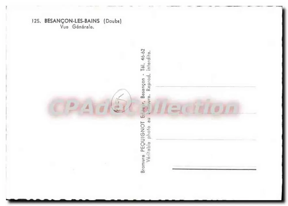 Besançon-les-Bains — Vista Geral — Editor PEOUNIGNOT, n°125 - Verso