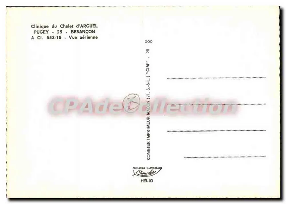 Clínica de Arguel — Vista aérea — Impressor Combier, Pugey - Verso