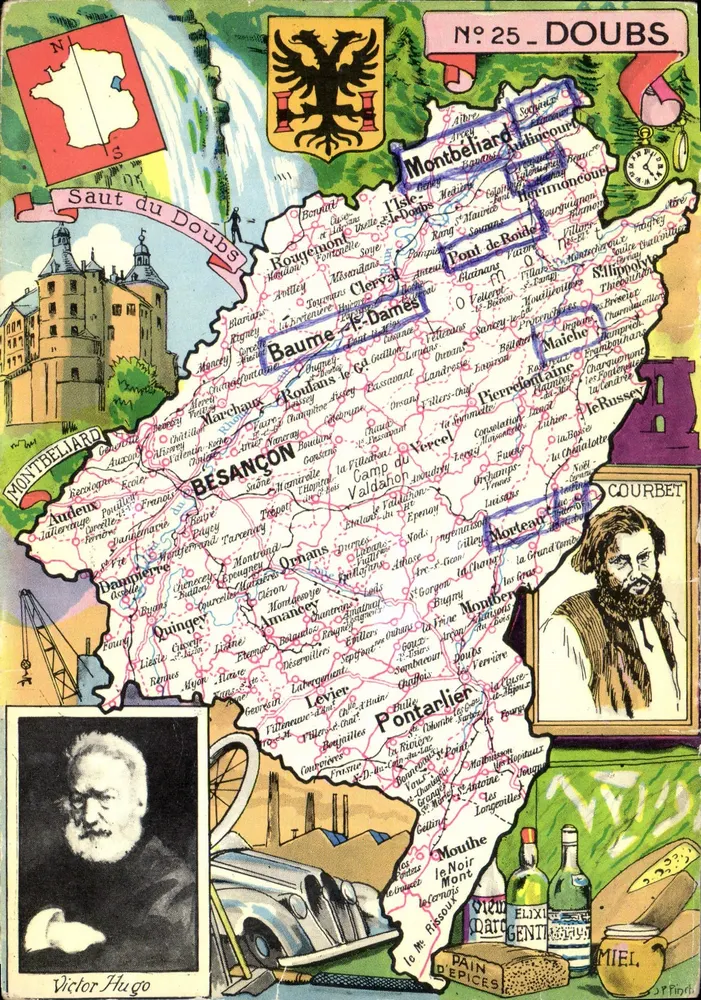 Doubs — Illustrierte Karte mit Karte, Sehenswürdigkeiten und Persönlichkeiten — Verlag Blenel & Jougouery, n°25 - Vorderseite