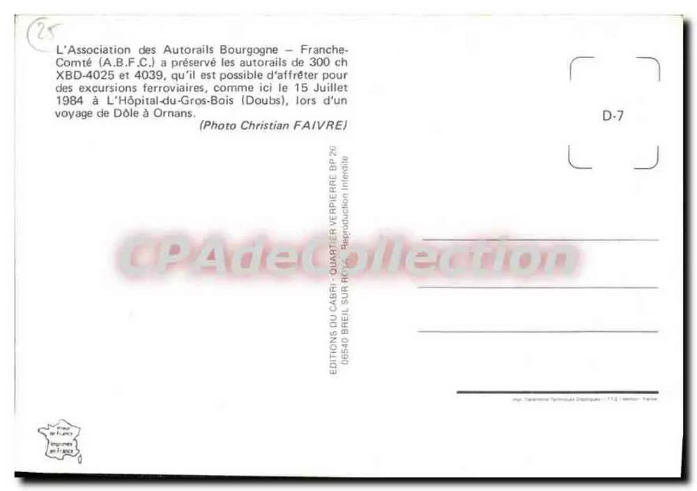 L'Hôpital-du-Gros-Bois — train autorail XBD-4025 à 4039 — Éditions du Cabri - Verso