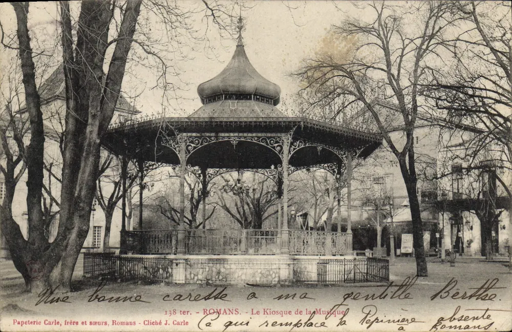 Kiosque van de Muziek in Romans — Vervanging van de Pépininière — Papeterie Carle, broers en zusters, Romans, cliché J. Carle - Voorkant