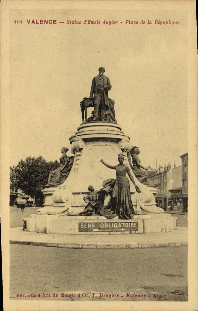 Valência — Estátua de Émile Augier — Praça da República — Edições de Arte do Sol de Ouro, J. Brugère - Valência - Argel - Frente