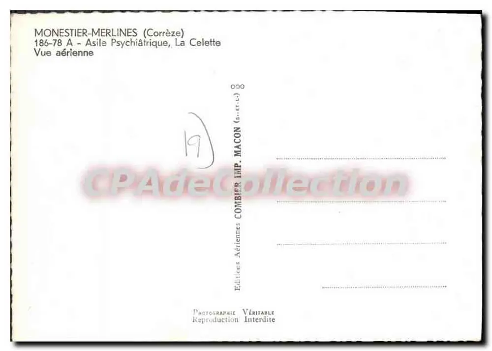 Monestier-Merlines (Corrèze) — Psychiatrikum La Celette — Éditions Combier, Imp. Macon - Rückseite