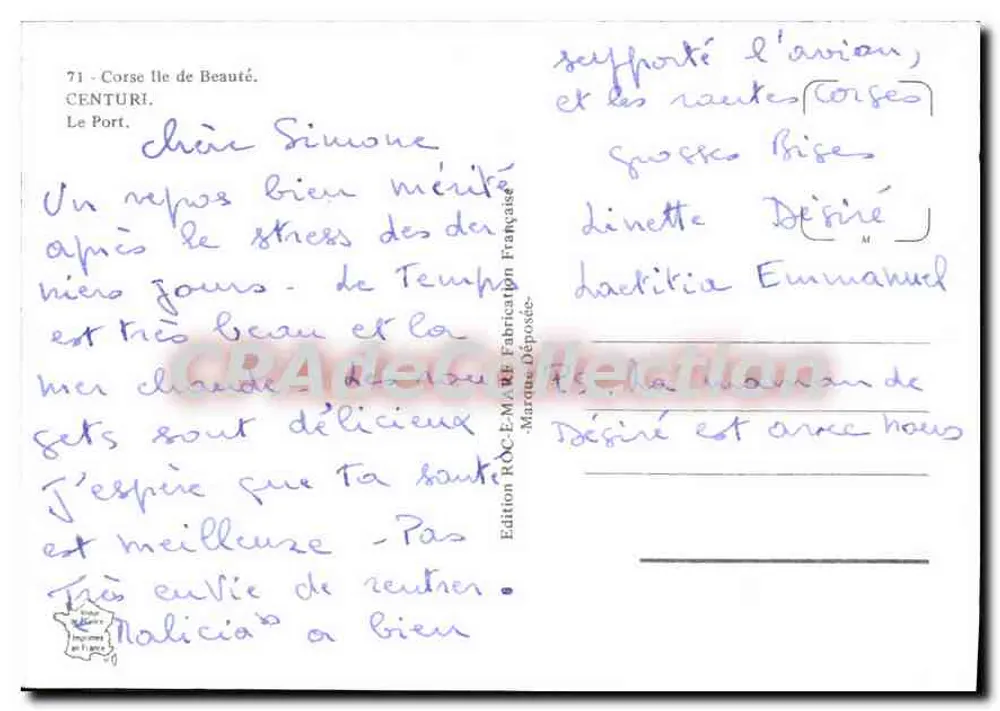 Centuri — Le Port — Édition ROC-E-MARF - Verso