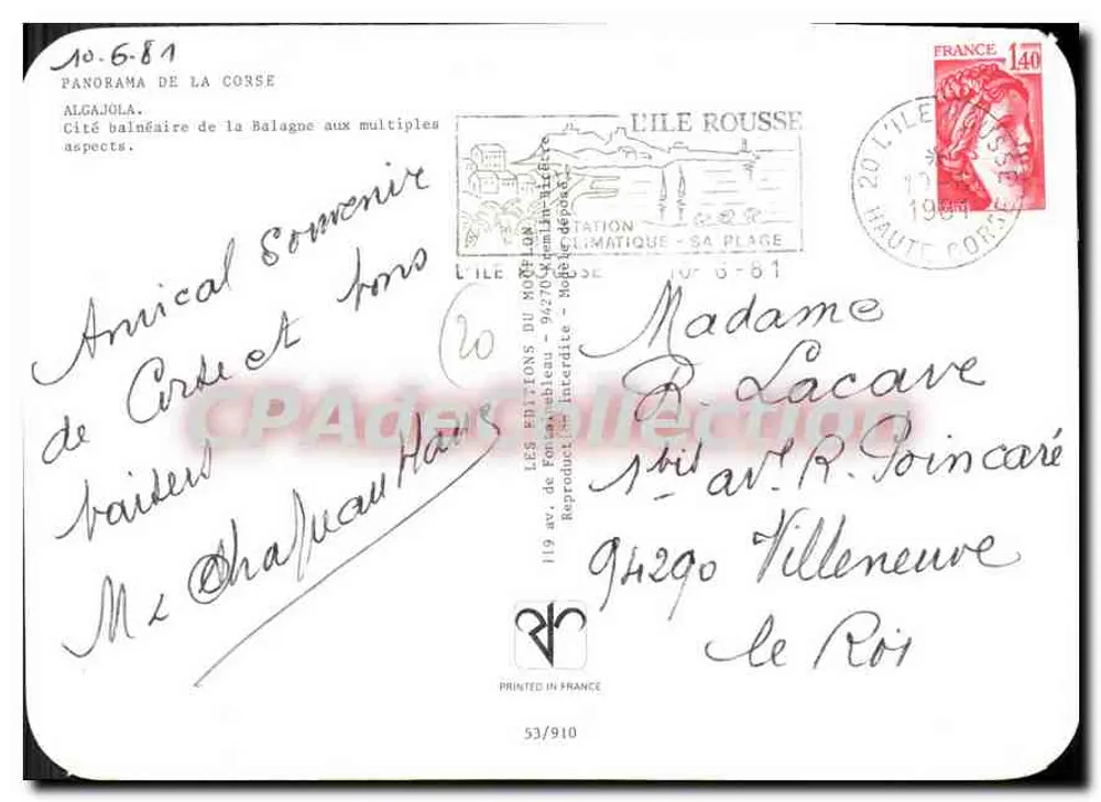 Algajola — Panorama der Balagne mit verschiedenen Aspekten — Les Éditions du Mont-Blanc, n° 53/910 - Rückseite