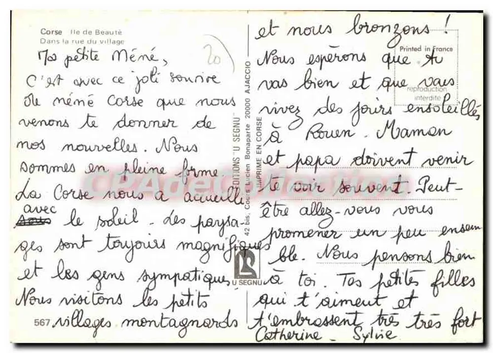 Korsika - Insel der Schönheit — In der Dorfstraße — Editions Lucien Bonaduce, Ajaccio, Nr. 567 - Rückseite